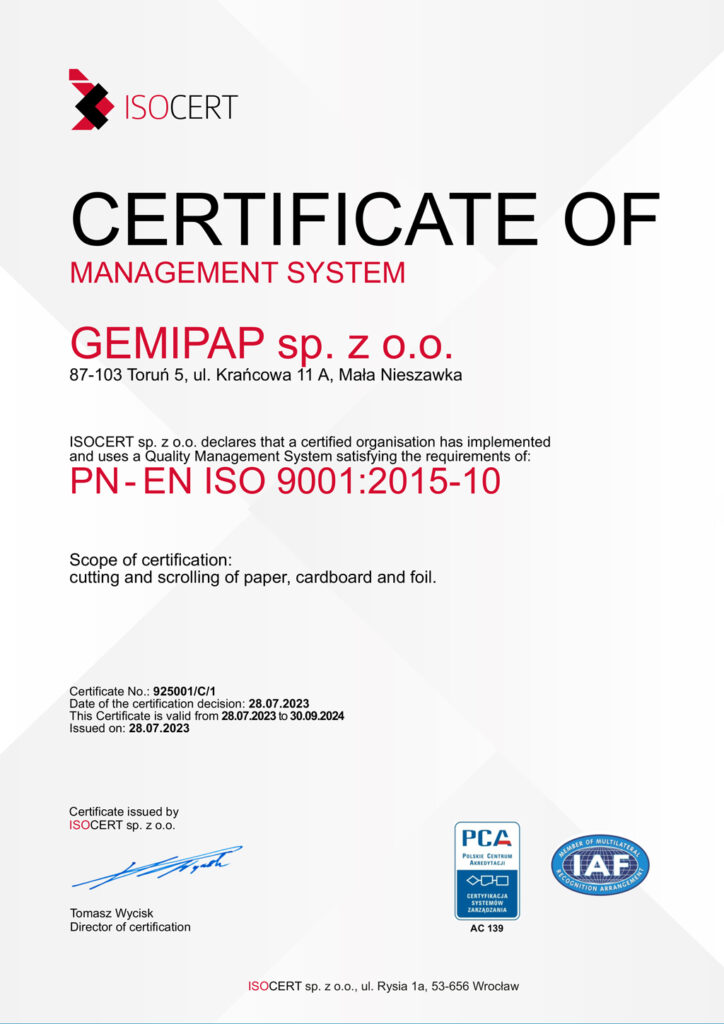 Certyfikat ISO dla Gemipap
