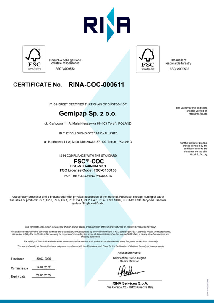 Rina Certyfikat dla Gemipap